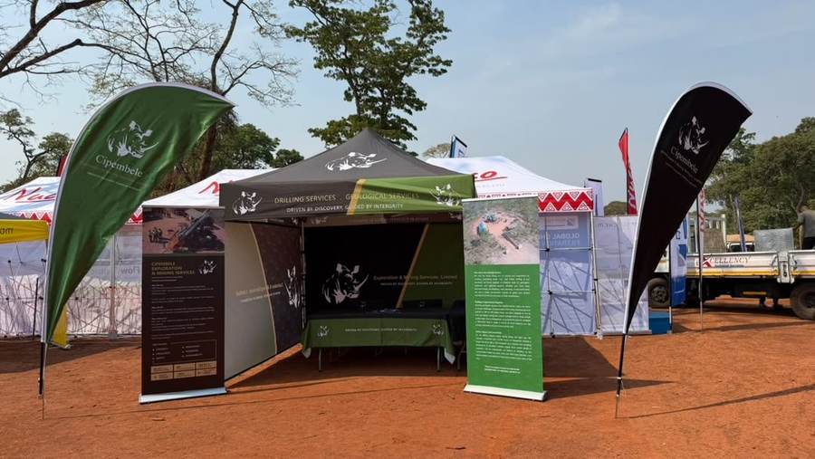 Cipembele gazebo, pull-up banners and teardrop flags at MTE Kalumbila