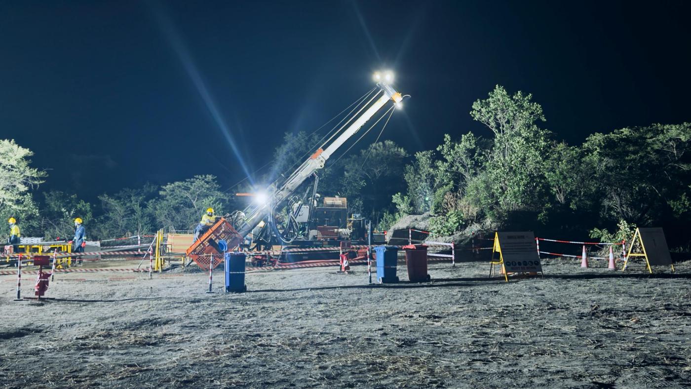Rig and core tent at night